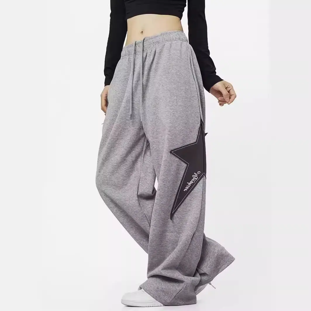 Women Grey Star Print Loose Sports Pants Spring Summer - Image 5