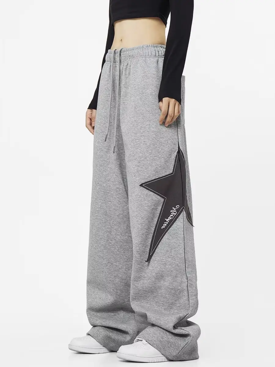Women Grey Star Print Loose Sports Pants Spring Summer — feature 2