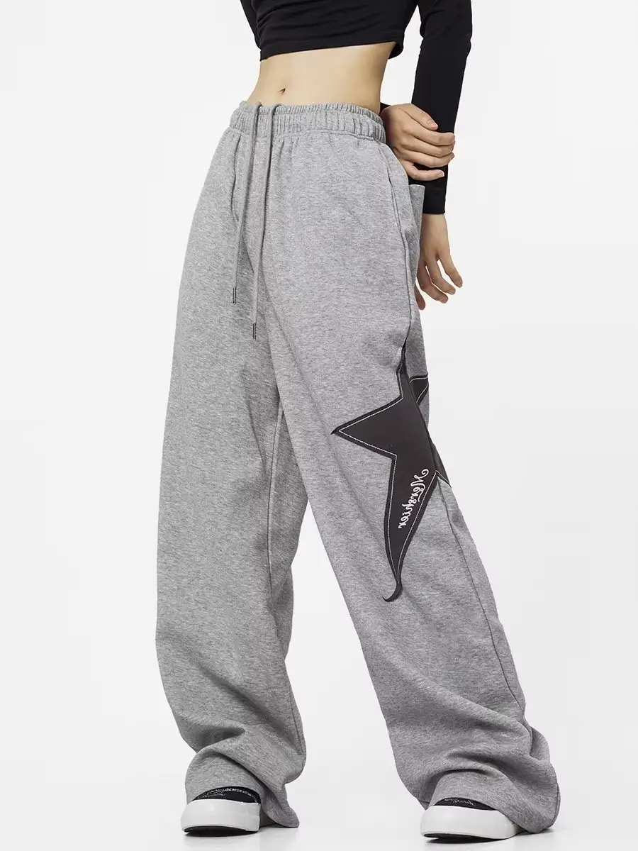 Women Grey Star Print Loose Sports Pants Spring Summer — feature 3