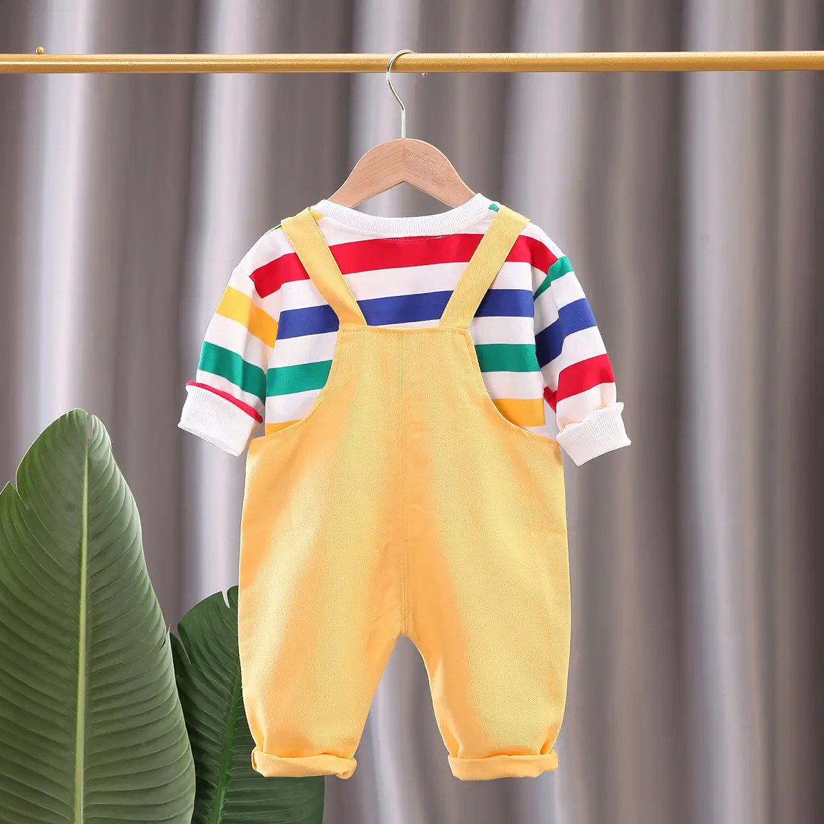 Baby Cartoon Suspenders Set Yellow White Newborn Kids Clothing - Image 4