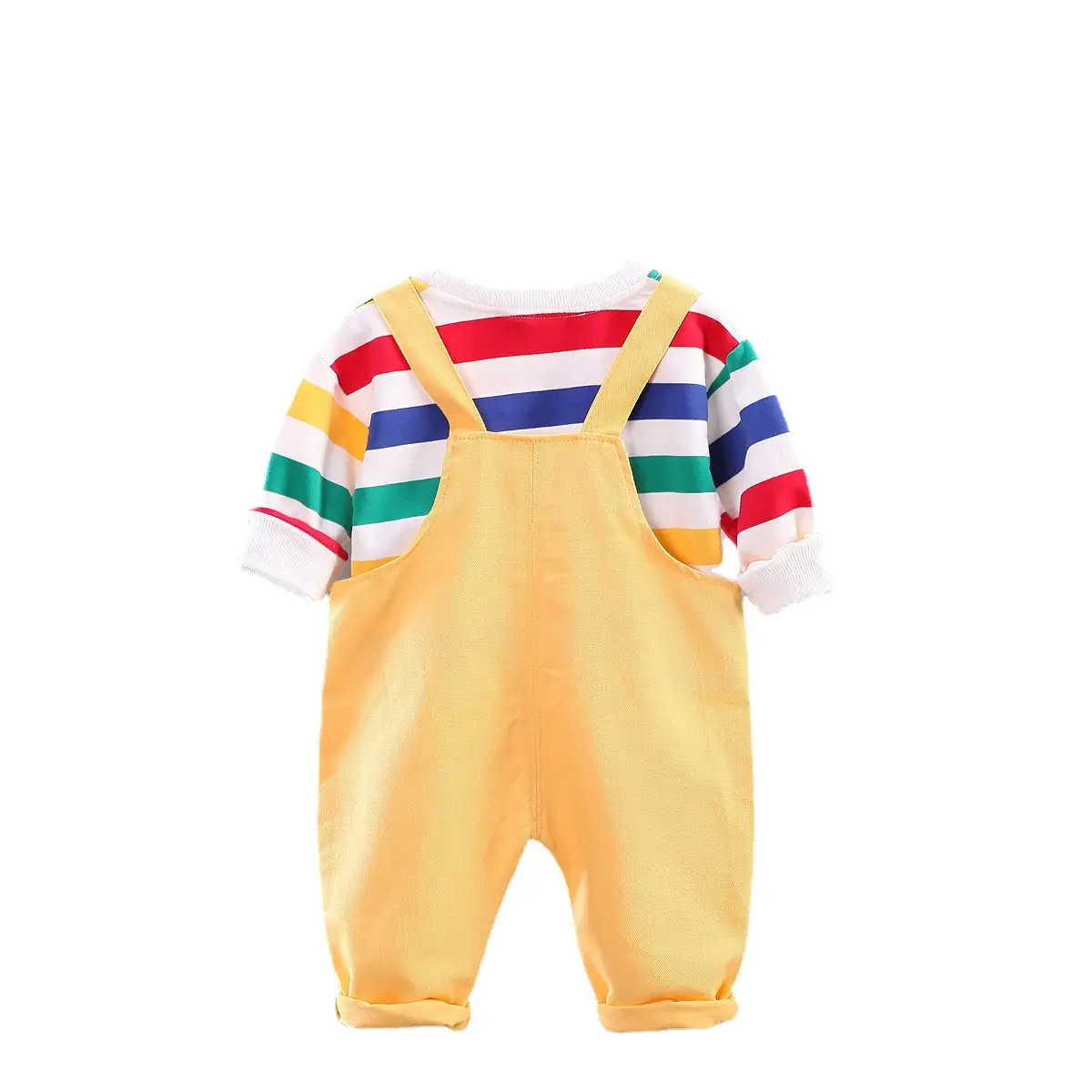 Baby Cartoon Suspenders Set Yellow White Newborn Kids Clothing - Image 5