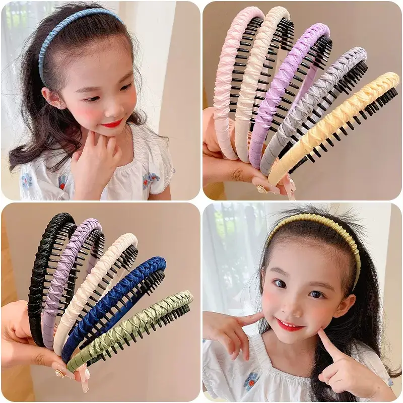 Girls Blue Plaid Hairband with Toothed Edge — feature 1