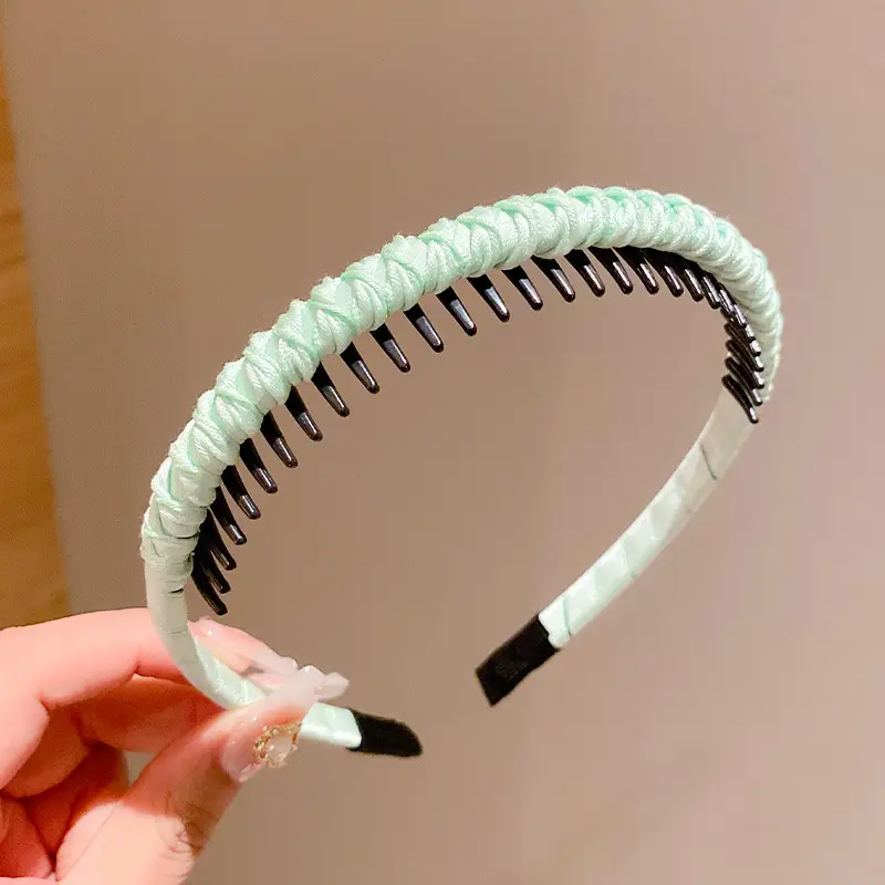 Girls Blue Plaid Hairband with Toothed Edge - Image 11