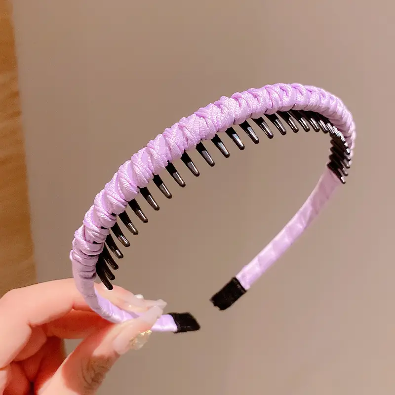 Girls Blue Plaid Hairband with Toothed Edge - Image 2
