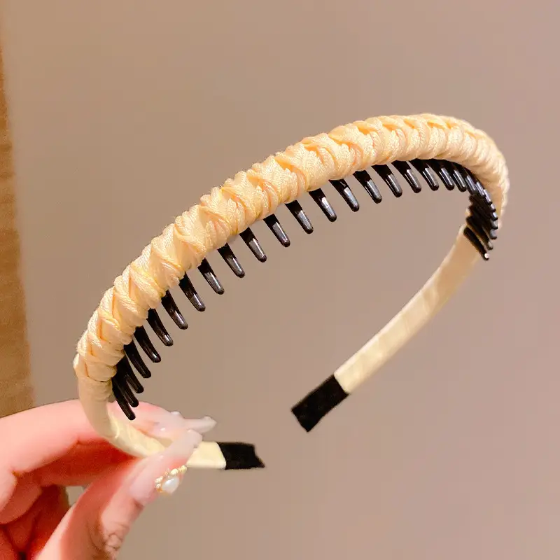Girls Blue Plaid Hairband with Toothed Edge - Image 4