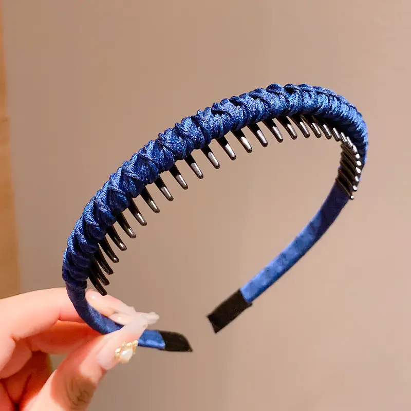 Girls Blue Plaid Hairband with Toothed Edge - Image 5