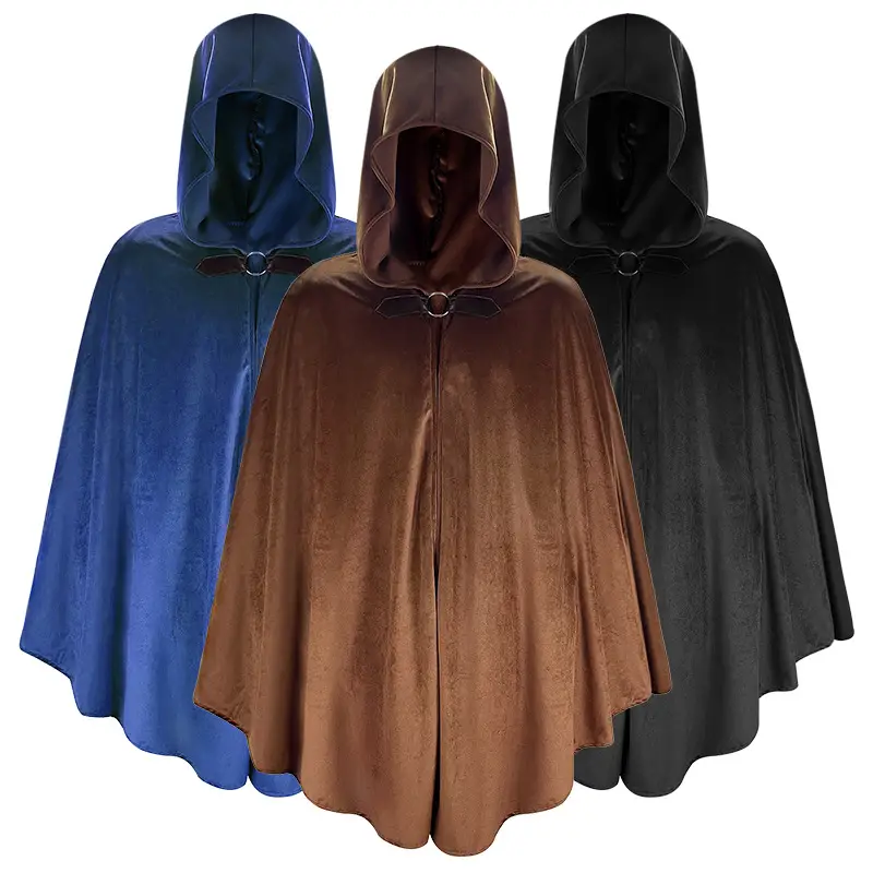 Black Suede Hooded Cape for Role-Playing Cosplay - Image 5