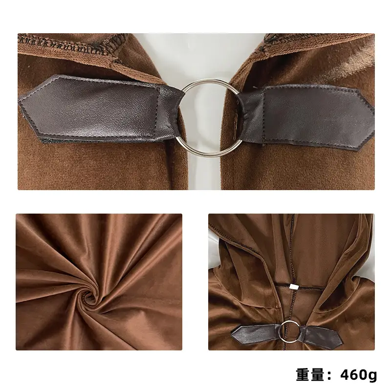 Black Suede Hooded Cape for Role-Playing Cosplay - Image 8