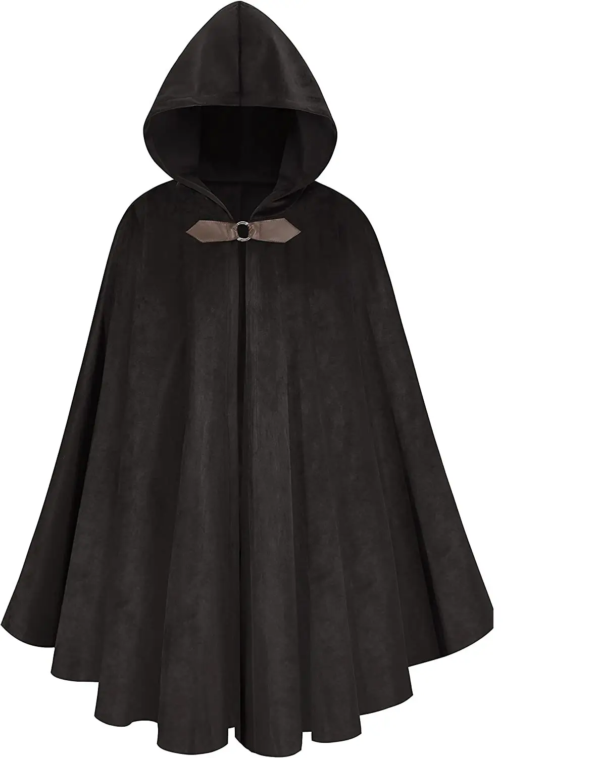 Black Suede Hooded Cape for Role-Playing Cosplay - Image 3