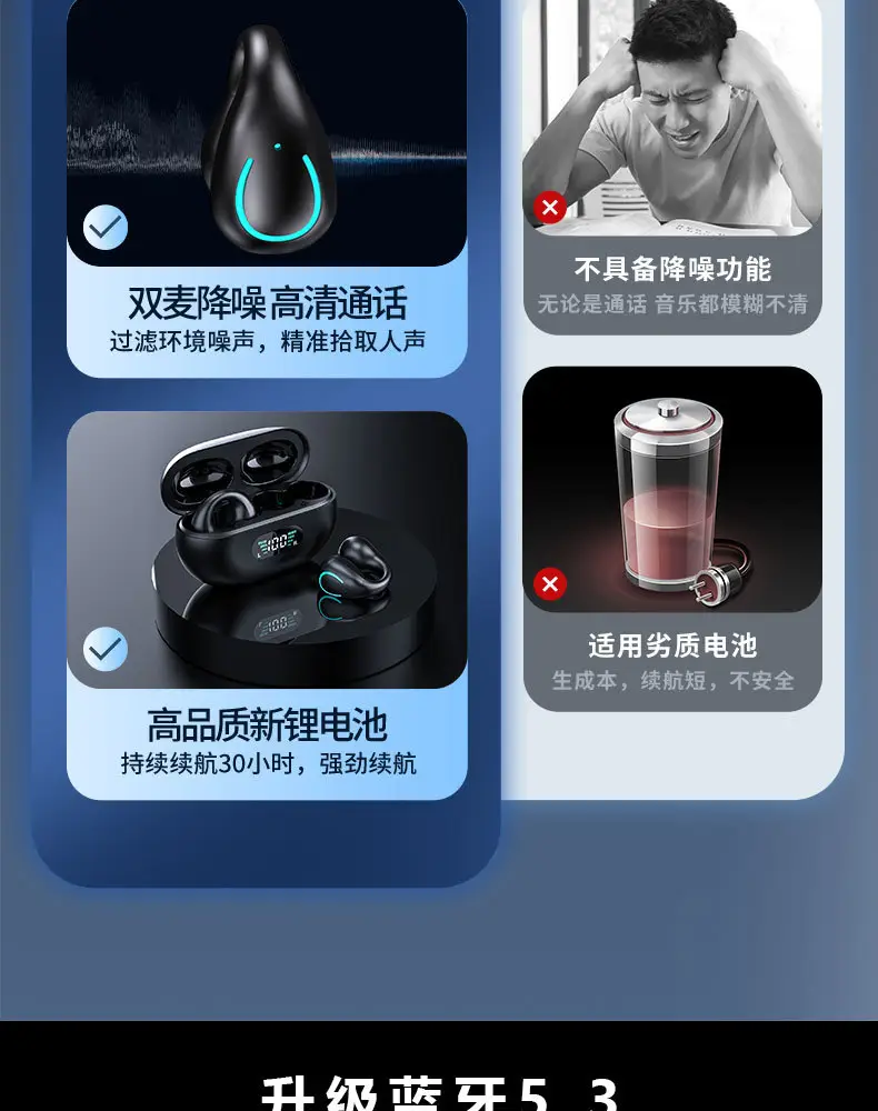 Wireless Bluetooth Headset 24H Life Android Non-Ear — feature 6