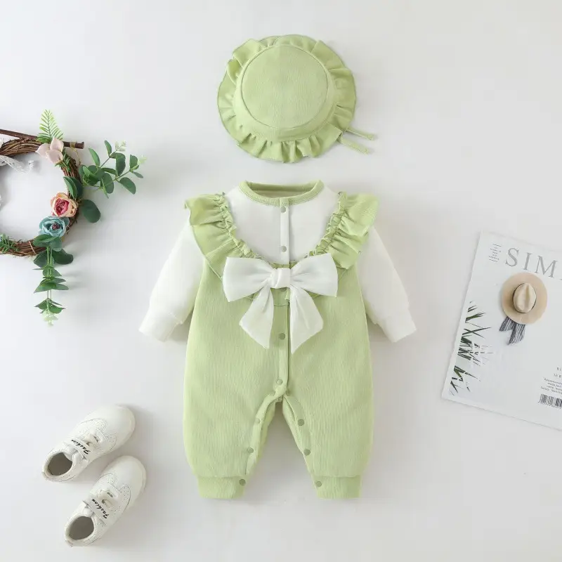 Baby Red Velvet Jumpsuit with Bow & Hat Set - Image 6