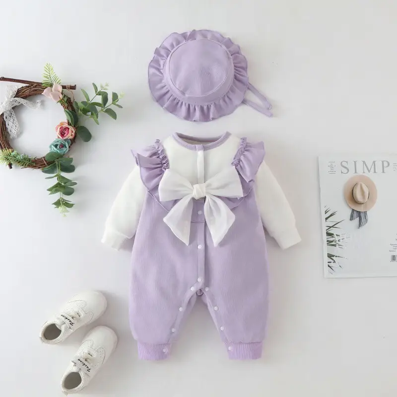 Baby Red Velvet Jumpsuit with Bow & Hat Set - Image 7