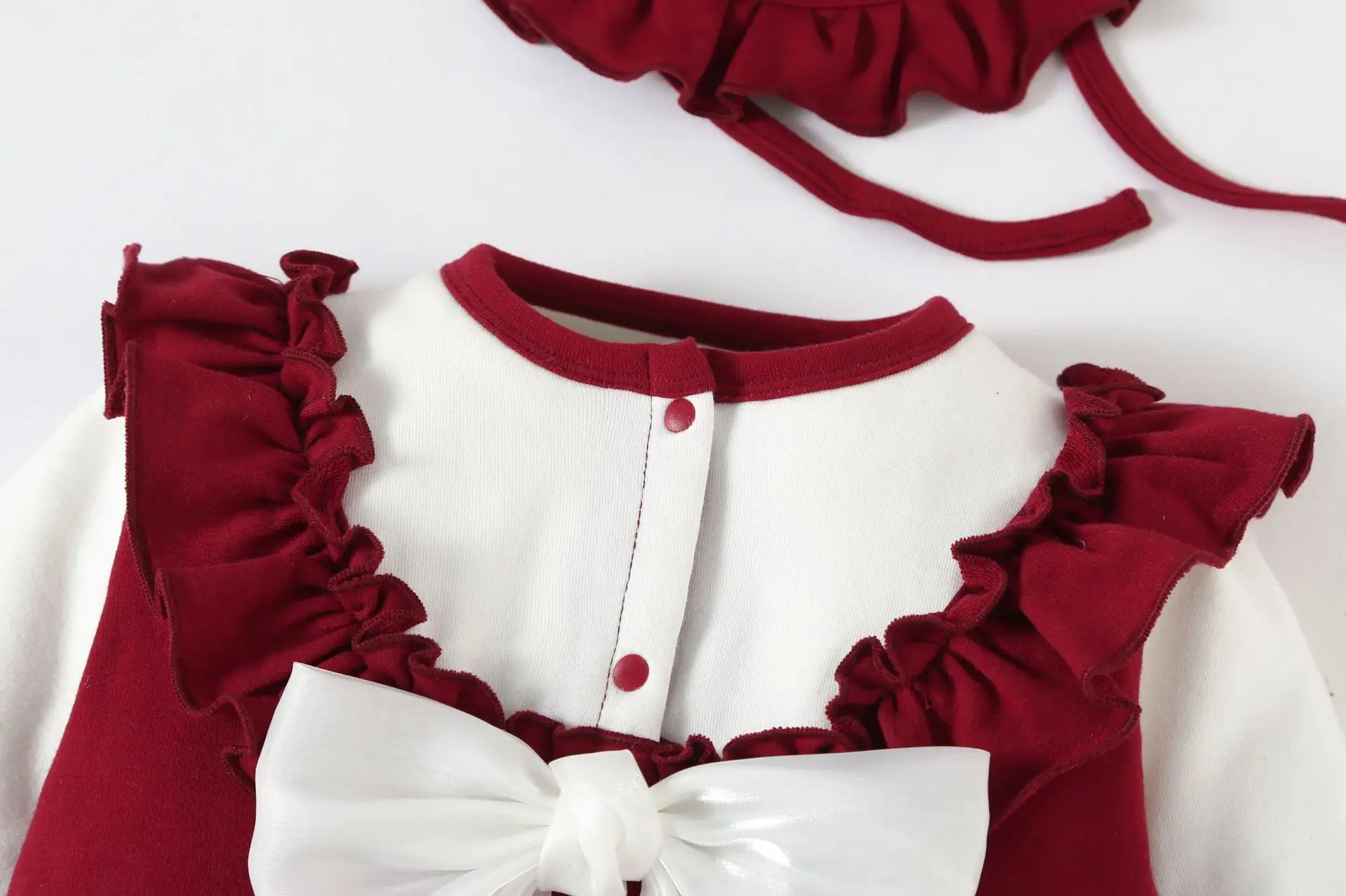 Baby Red Velvet Jumpsuit with Bow & Hat Set — feature 10