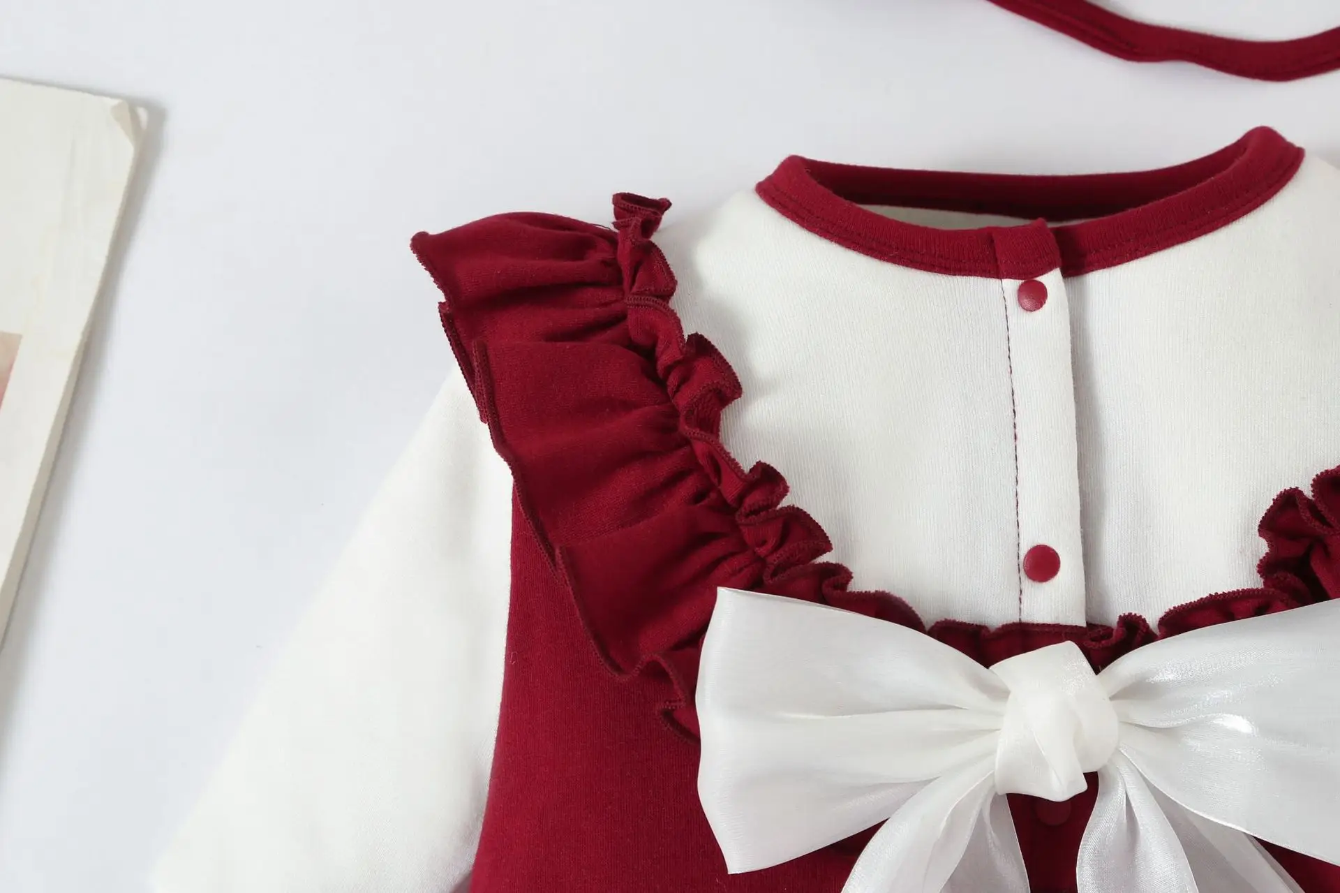 Baby Red Velvet Jumpsuit with Bow & Hat Set — feature 11