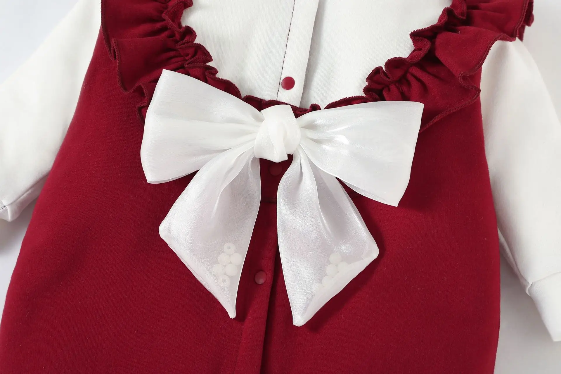 Baby Red Velvet Jumpsuit with Bow & Hat Set — feature 8