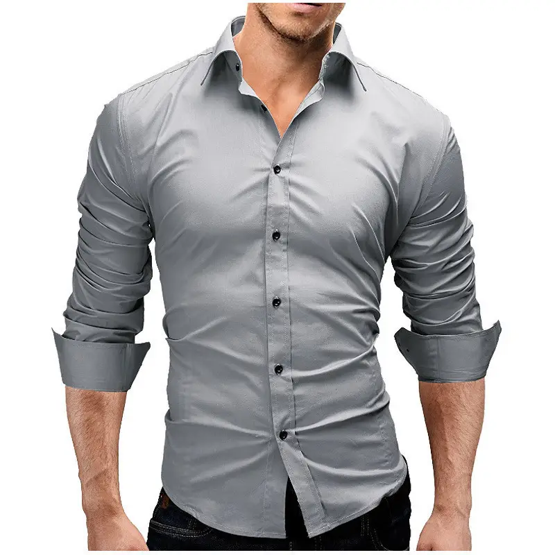 Men's Slim Fit Gray Button Down Shirt - Image 5