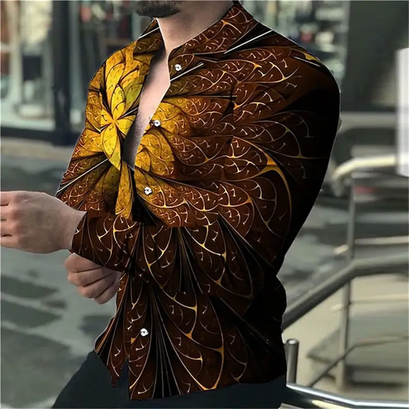 3D Digital Printed Long Sleeve Men's Shirt Black - Image 14