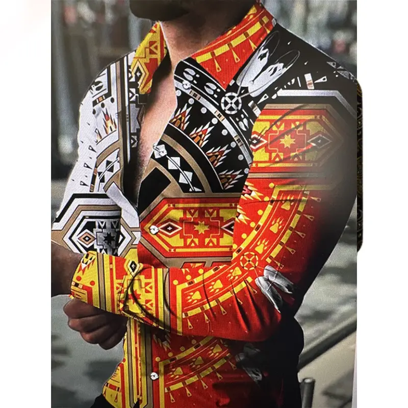 3D Digital Printed Long Sleeve Men's Shirt Black - Image 18