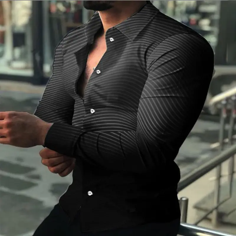 3D Digital Printed Long Sleeve Men's Shirt Black - Image 24