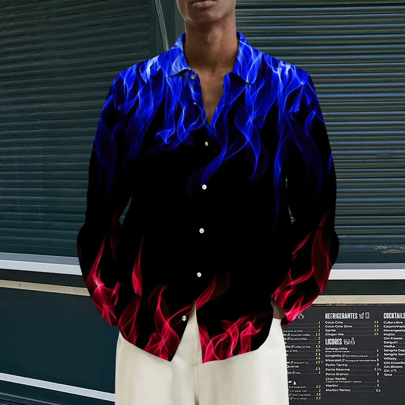 3D Digital Printed Long Sleeve Men's Shirt Black - Image 10