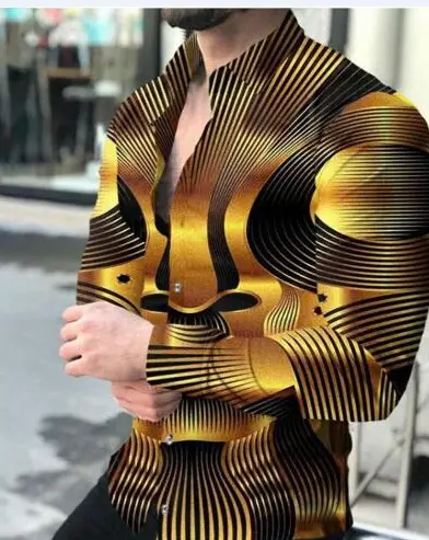 3D Digital Printed Long Sleeve Men's Shirt Black - Image 11