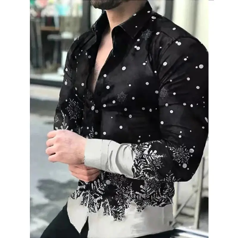3D Digital Printed Long Sleeve Men's Shirt Black - Image 12