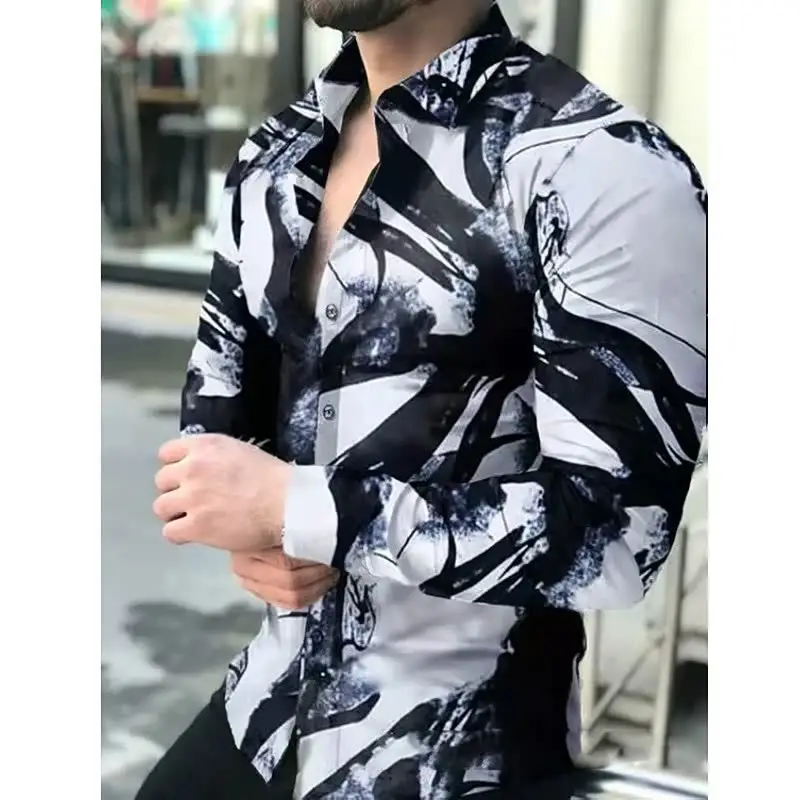 3D Digital Printed Long Sleeve Men's Shirt Black - Image 16