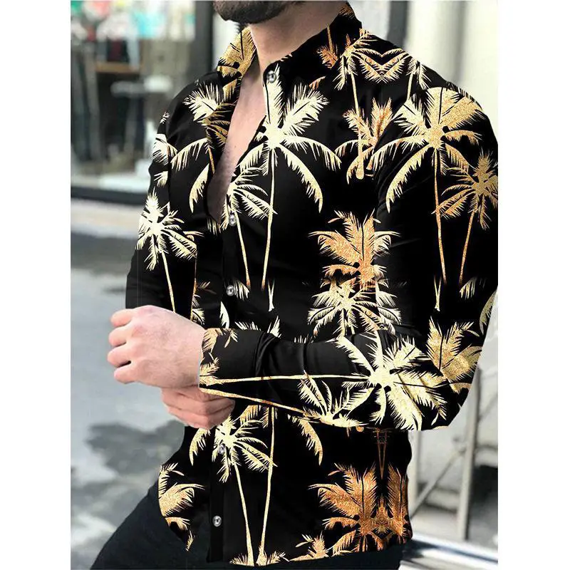 3D Digital Printed Long Sleeve Men's Shirt Black - Image 20