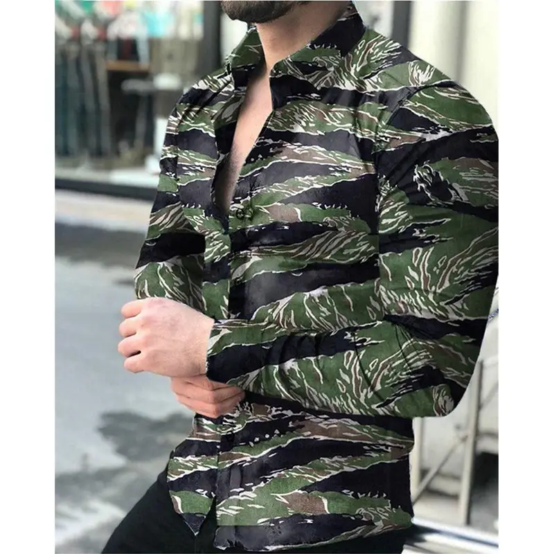 3D Digital Printed Long Sleeve Men's Shirt Black - Image 21