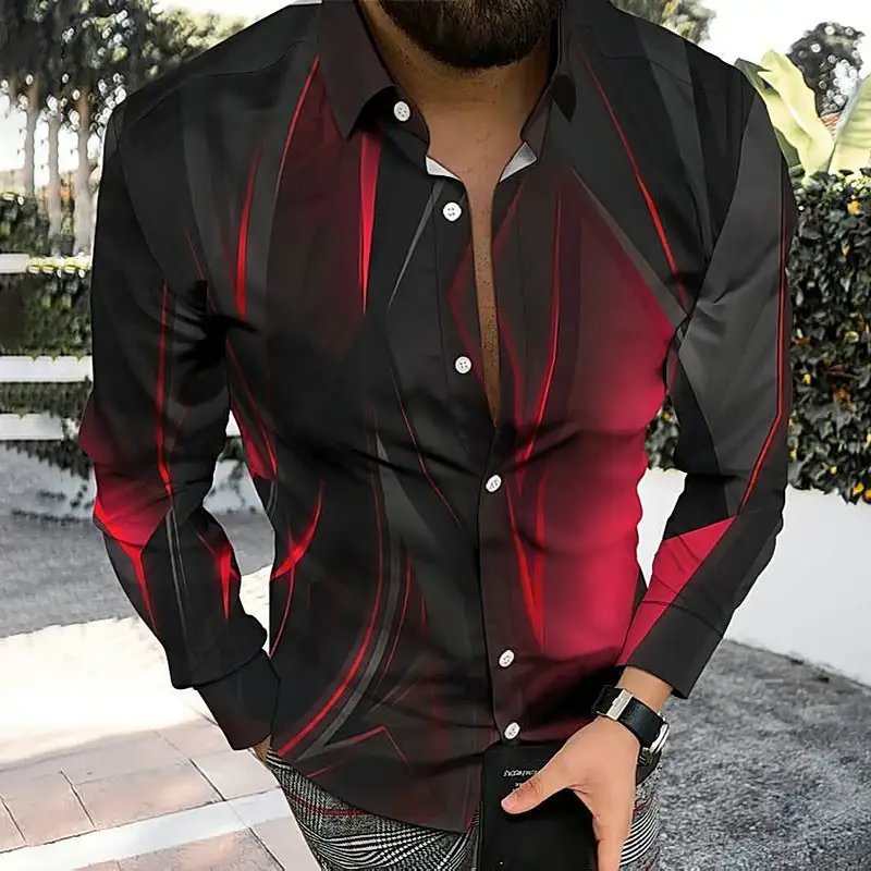 3D Digital Printed Long Sleeve Men's Shirt Black - Image 23