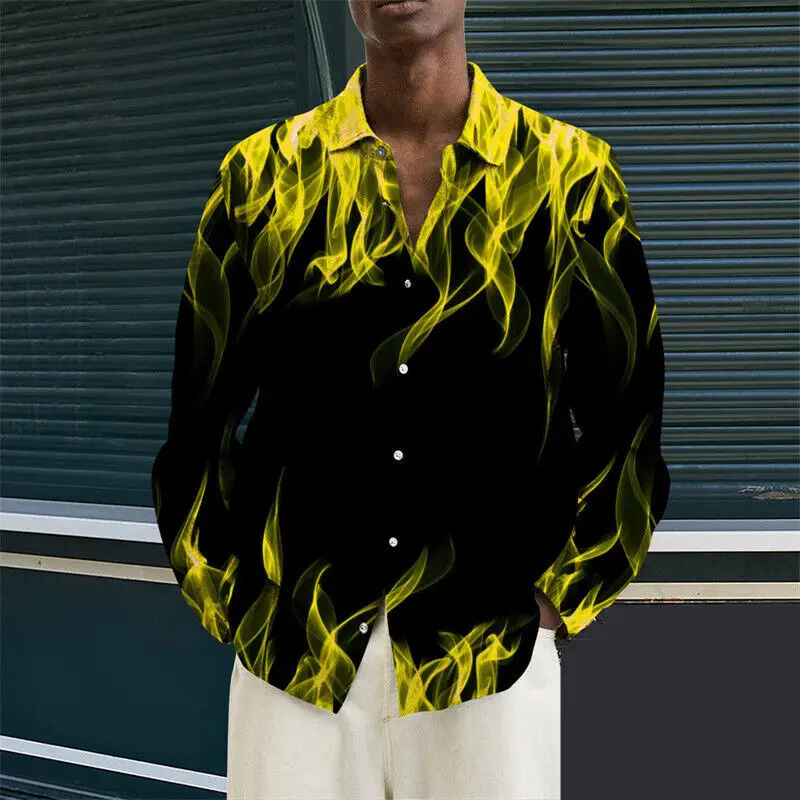 3D Digital Printed Long Sleeve Men's Shirt Black - Image 25