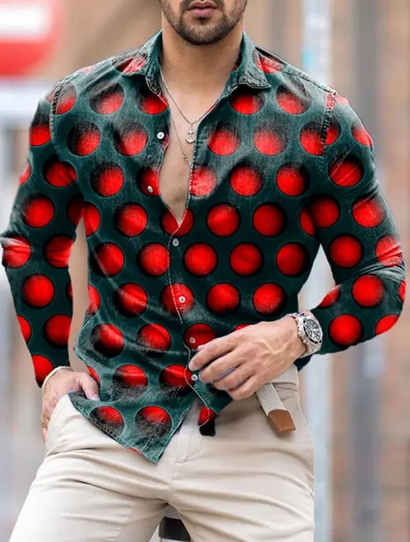 3D Digital Printed Long Sleeve Men's Shirt Black - Image 26