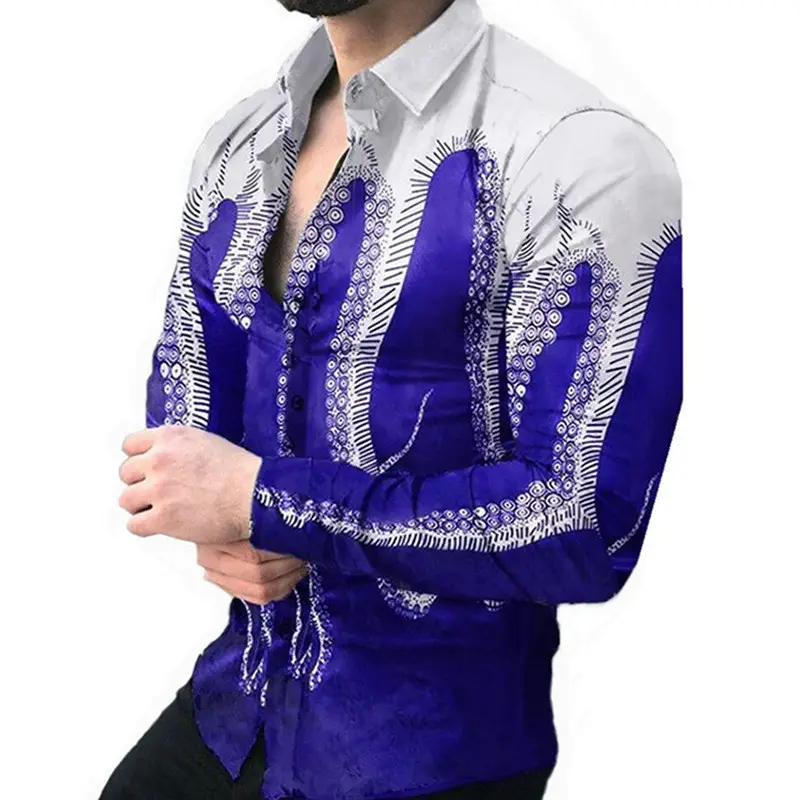 3D Digital Printed Long Sleeve Men's Shirt Black - Image 27