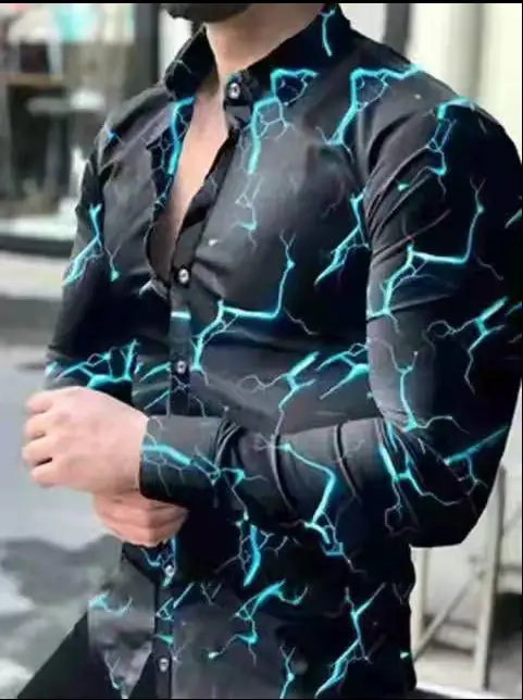 3D Digital Printed Long Sleeve Men's Shirt Black - Image 28