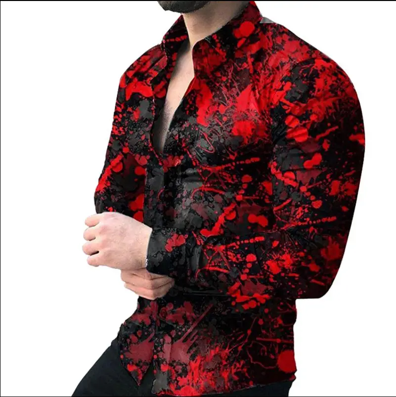 3D Digital Printed Long Sleeve Men's Shirt Black - Image 29