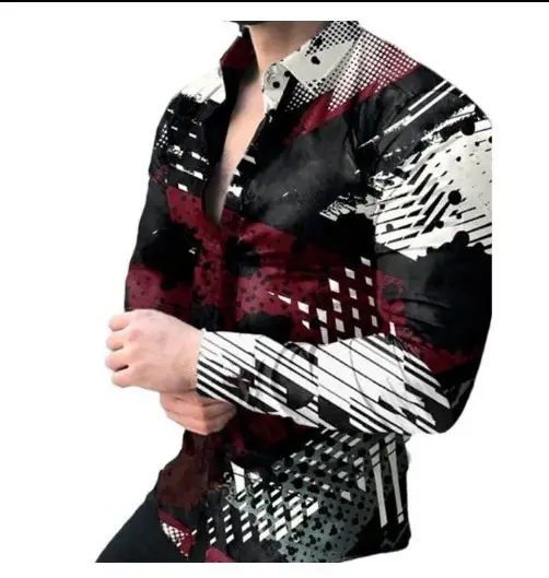 3D Digital Printed Long Sleeve Men's Shirt Black - Image 30