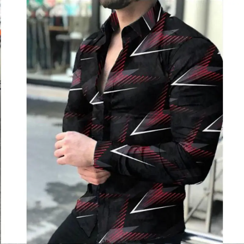 3D Digital Printed Long Sleeve Men's Shirt Black - Image 5
