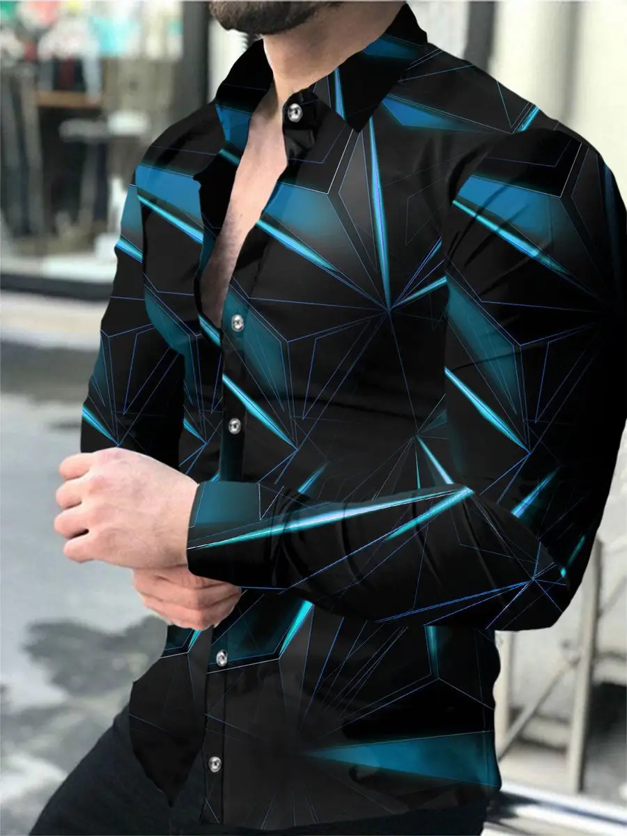 3D Digital Printed Long Sleeve Men's Shirt Black - Image 8