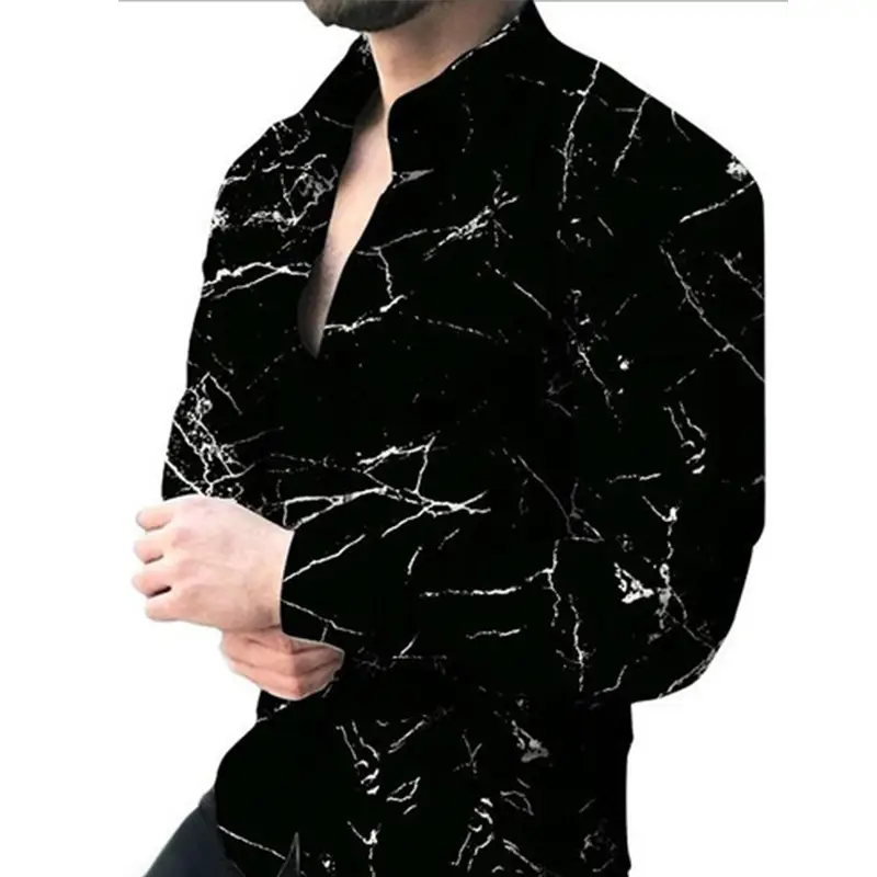 3D Digital Printed Long Sleeve Men's Shirt Black - Image 9