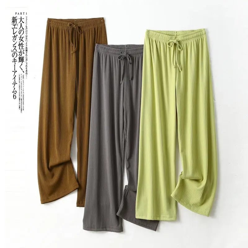 Women's Green Ice Silk Wide Leg Pants Summer - Image 10