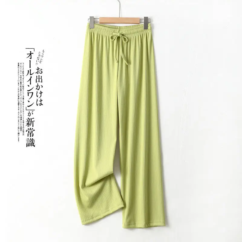 Women's Green Ice Silk Wide Leg Pants Summer — feature 9