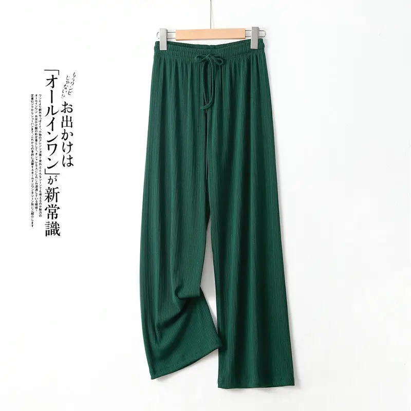 Women's Green Ice Silk Wide Leg Pants Summer - Image 3