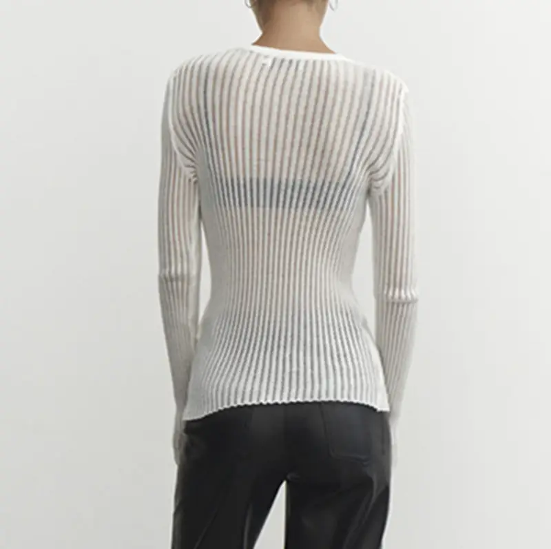 2025 Long Sleeve Knitted Top White Striped