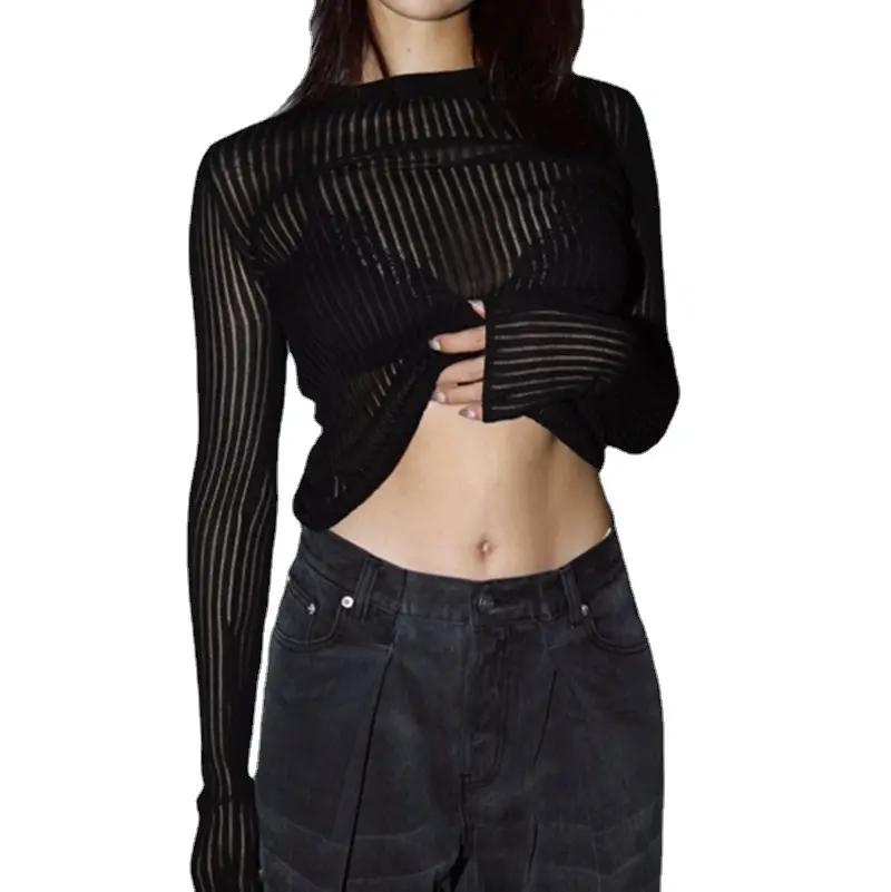 2025 Long Sleeve Knitted Top White Striped