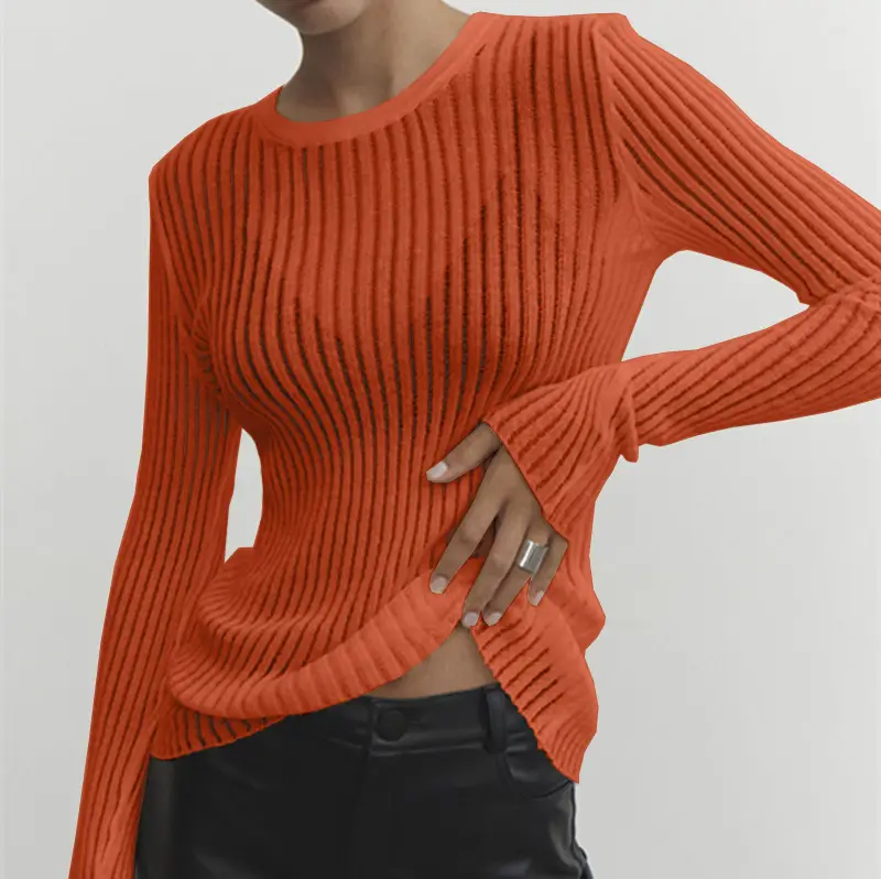 2025 Long Sleeve Knitted Top White Striped