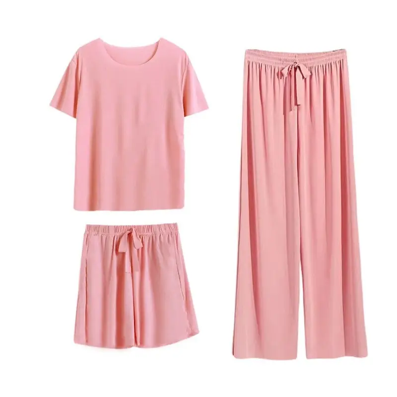Ice Queen Three-Piece Set for Women 2026 Spring and Summer New Loose-Fitting Casual Ice Silk Soft Suit Home Wear
