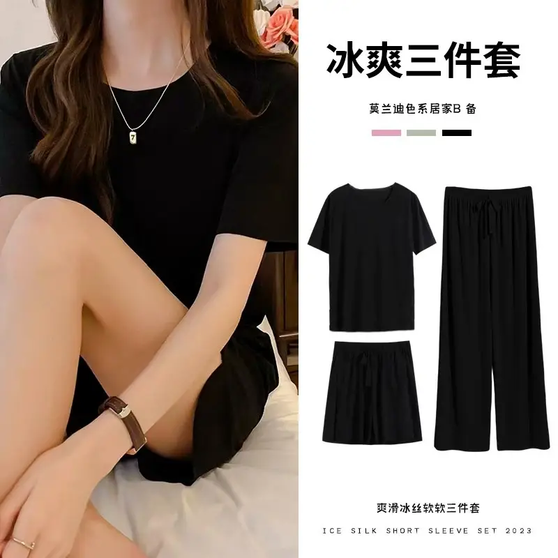 Ice Queen Three-Piece Set for Women 2026 Spring and Summer New Loose-Fitting Casual Ice Silk Soft Suit Home Wear — feature 5