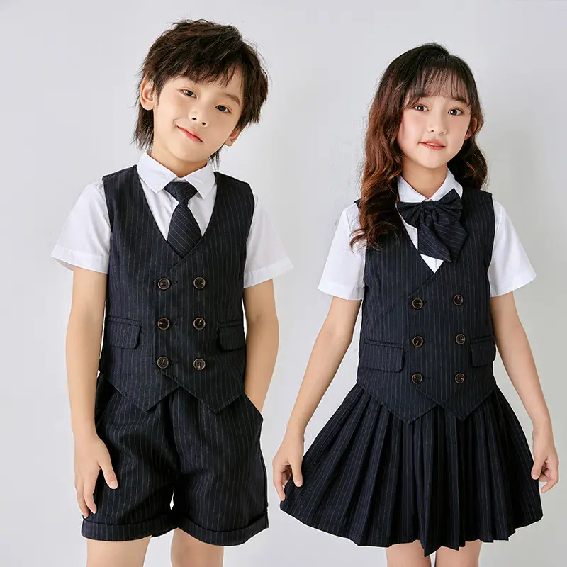 Men Navy Pique Vest Single Button College Suit - Image 6