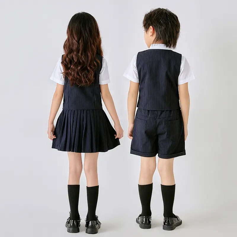 Men Navy Pique Vest Single Button College Suit - Image 7
