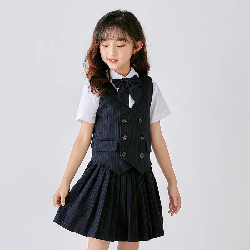 Men Navy Pique Vest Single Button College Suit - Image 8